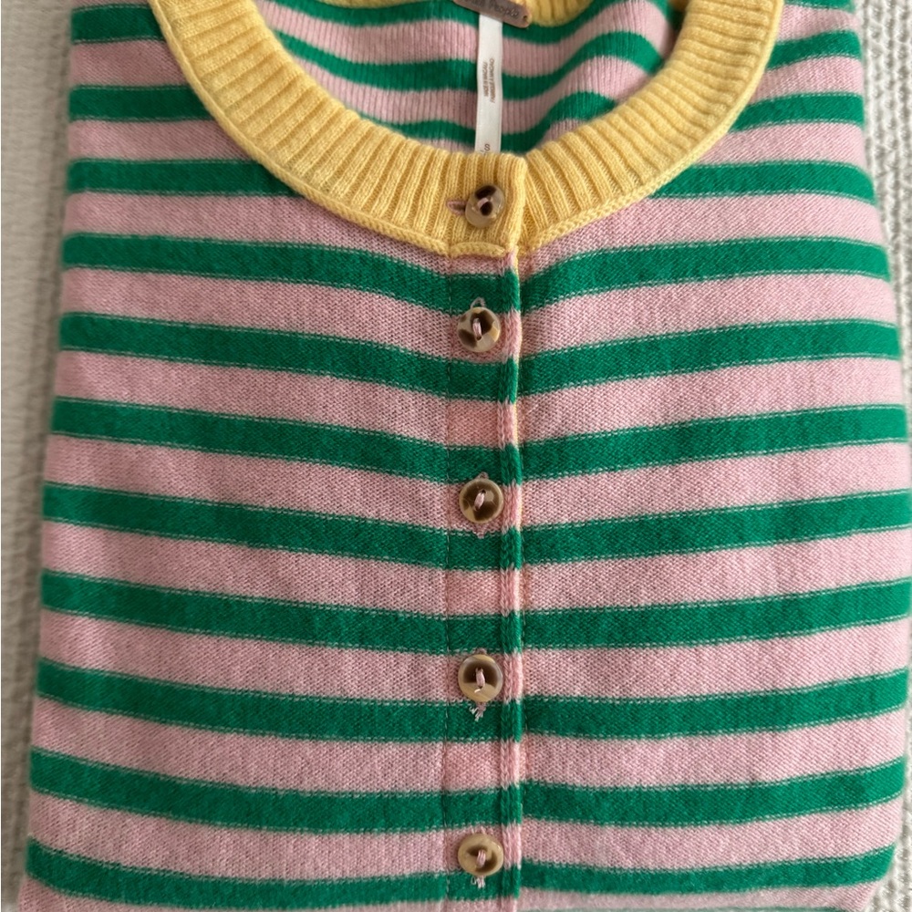 Free People Pink and Green Striped Nocturnal  Cardigan
